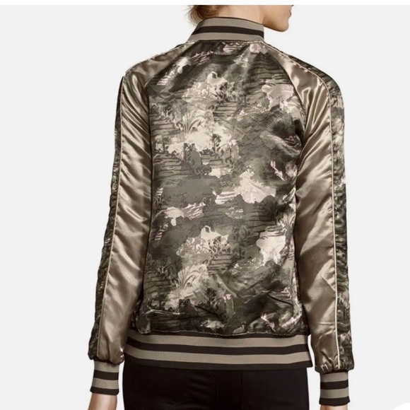 Members Only Bomber Jacket Green Peach Satin Reversible Full Zip - Picture 3 of 14